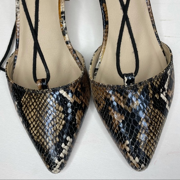 ASOS Pointed Toe Gold + Black Snakeskin Tie Lace Up Flat Dress Casual Shoe - Picture 12 of 13